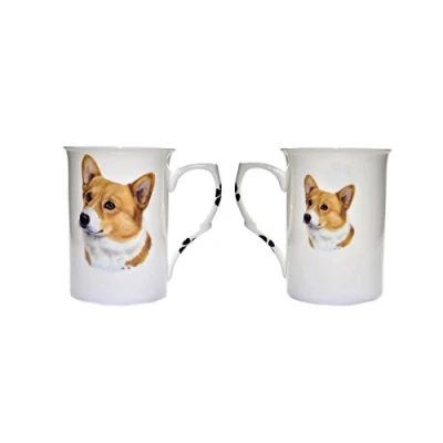 Image of (BB24) HAND DECORATED SET OF 2 BONE CHINA BEAKERS/ MUGS CORGI dog PRESENTATION GIFT BOXED lovely gift, KIRSTY JAYNE CHINA,