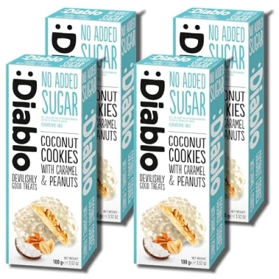 Image of Diablo No Added Sugar Coconut Cookies With Caramel &amp; Peanut 100g (Pack Of 4)