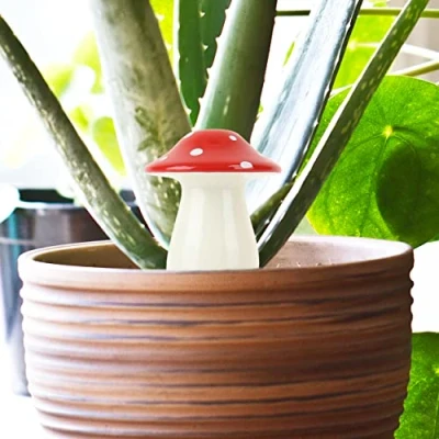 Image of Gift Republic GR452187 Self Watering Mushroom Cute Design Water dispenser for Indoor Plants Home Accessories, red and white
