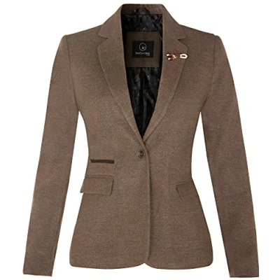 Image of TruClothing Womens Tweed 1920s Herringbone Light Brown Blazer Tan Canvas Size 14 UK