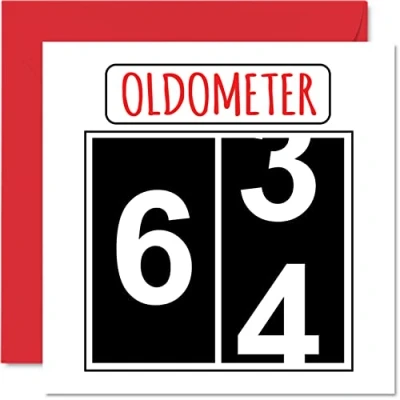 Image of Fun 64th Birthday Cards for Men Woman Oldometer Happy Card Dad Mum Grandad Nanny Grandma Gran Uncle Auntie Cousin, 145mm x Greeting Cards,