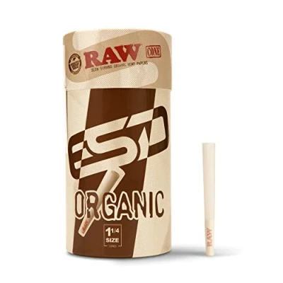 Image of RAW Cones Organic 1 1/4 Size 100 Pack Pure Pre Rolled Rolling Paper with Tips &amp; Packing Sticks Included