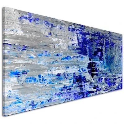 Image of Wallfillers Indigo Blue Grey Abstract Painting Canvas Wall Art Print 1358 118x49cm