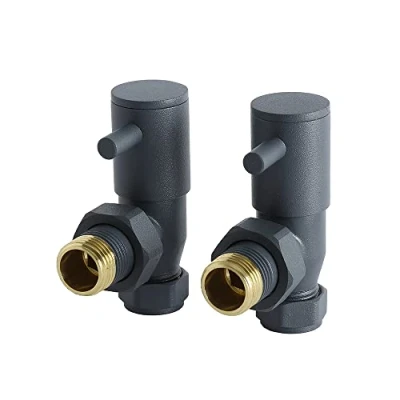 Image of Milano Modern Pair of Anthracite Angled Heated Towel Rail Radiator Valves
