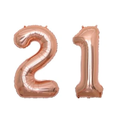 Image of Rose Gold Number 21 Large Helium Foil Balloon Birthday Party Wedding Anniversary Decoration 101cm
