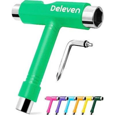 Image of Deleven All in One Multi Function Lightweight Portable Skate Tool with 2 1 Allen Wrench &amp; Phillips Head Screwdriver Adjust Roller Skates, Longboards, Skateboards, Quads, Wheels, Trucks Kingpin