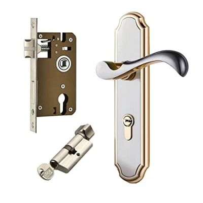 Image of Qrity Door Handle Lock Zinc Alloy Lock, Modern Set, Anti Theft with Keys for Wooden Doors