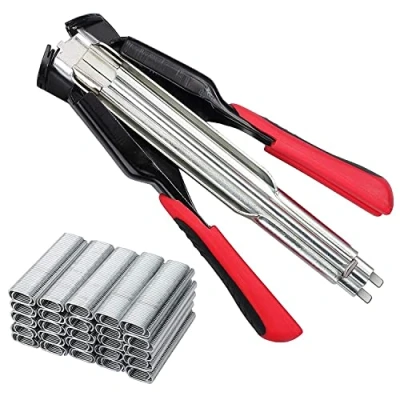 Image of Galvanised Fence Hog Rings Gun Manual C Type Clip Ring Pliers Kit Automatic Fencing Stapler for Wire Mesh Pet Cages Car Mattresses (Hog Plier with 100 Rings)