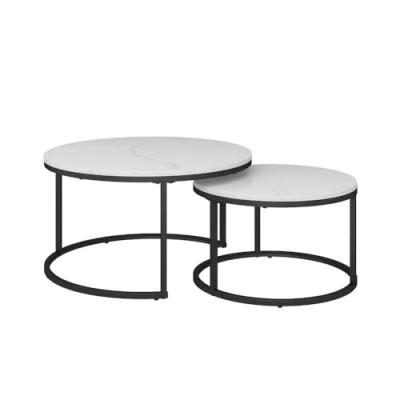 Image of Vicco Coffee table set Montreal, White marble, 77 x 40 cm 2 parts