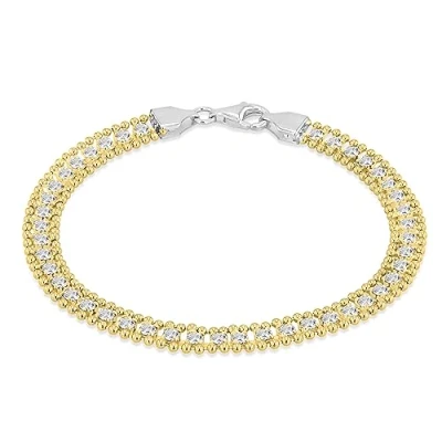 Image of Tuscany Silver Women&#039;s Sterling Yellow Gold Tone 3 x mm Square Cubic Zirconia and 5.8 Ball Chain Bracelet of Length 19 cm/7.5 Inch