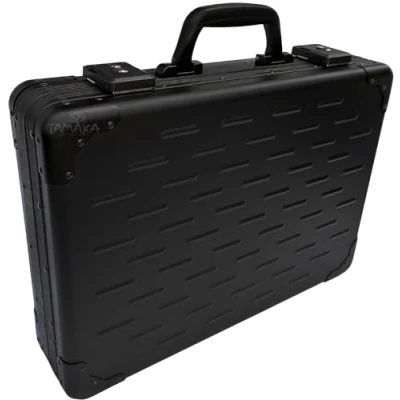 Image of TAMAKA® Premium Solid Aluminium Executive Laptop Padded Briefcase Hard Metal Attache Case TSA Approved Combination Lock Carbon Black for Men Women 12 17.5&quot;