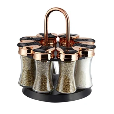 Image of Tower T826020RB Rose Gold, Rotating Spice Rack with 8 Jars, Pre Filled Spices