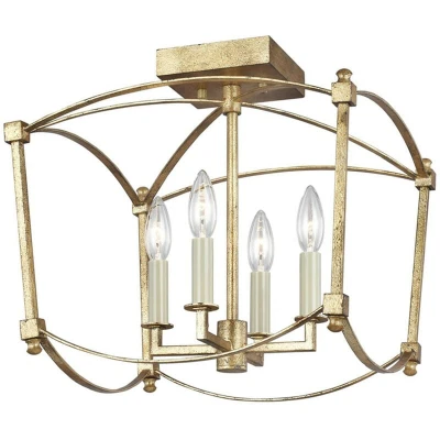 Image of Feiss Thayer Semi Flush Ceiling Light Antique Gold