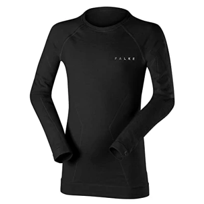 Image of FALKE Unisex Kids Wool Tech K L/S SH Functional Yarn Quick Dry 1 Piece Base Layer Top, Black (Black 3000), 9 11.5