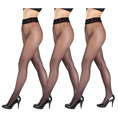 Image of Giulia Tights with Lace Waistband 20, 40, 100 denier for Women Lace, 20 (set of 3) black, M