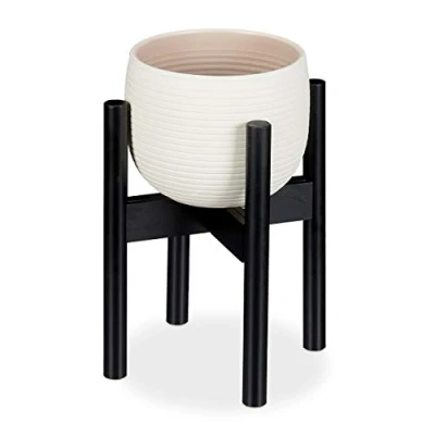 Image of Relaxdays Bamboo Plant Stand, Adjustable, Flower Pots max. 32 cm, Pot Support, H: 35.5 Black
