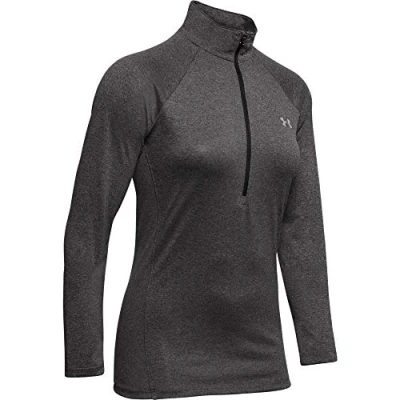 Image of Under Armour Women&#039;s Tech ½ Zip, Carbon Heather / Metallic Silver (090), 1320126, X Large
