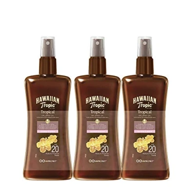 Image of Hawaiian Tropic Protective Dry Spray Oil Coconut &amp; Guava SPF20, 3units, 200ml