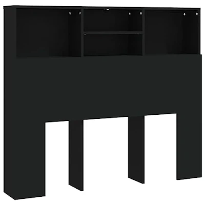 Image of vidaXL Headboard Cabinet Home Indoor Bedroom Bookcase Wooden Storage Bed Backboard Footboard Furniture Accessory Black
