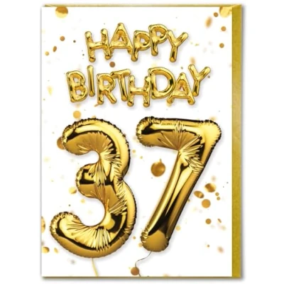 Image of Brainbox Candy 37th Birthday Card Age 37 Beautiful White Gold Foil Effect Cards For Him Her Men Women Friends