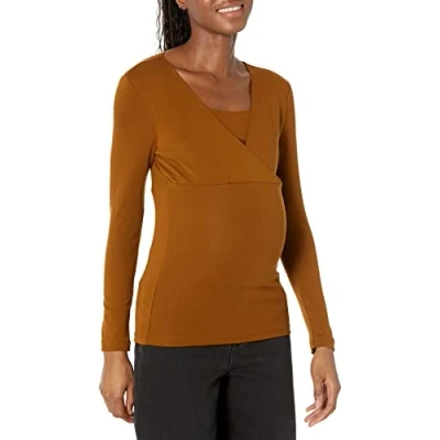 Image of Amazon Essentials Women&#039;s Maternity V Neck Nursing Top, Dark Chestnut Brown, XXL