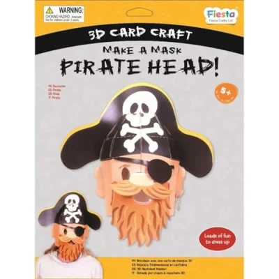 Image of Fiesta Crafts 3D Mask Kit Easy to Assemble Head Dress Up Costume Complete Arts and Improve Motor Skills, Creativity, &amp; Imagination Fits Kids Adult Heads (Pirate)