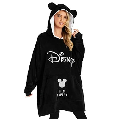 Image of Disney Women&#039;s Hoodies, Oversized Blanket Hoodie, Minnie and Mickey Gifts (Black)