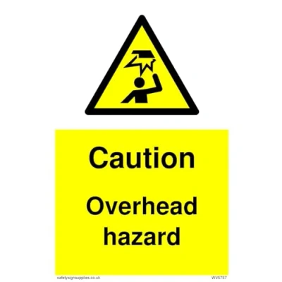 Image of Pack of five Caution Overhead hazard with symbol Sign 100x150mm A6P