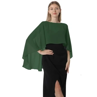 Image of Hotshawl Capelets for women Chiffon Cape Shawls and Wraps Evening Dress Wedding Capes Cover Up, Moss Green, One Size
