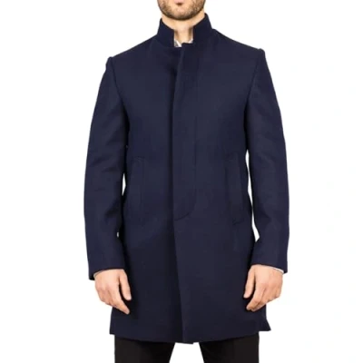 Image of Men&#039;s Overcoat Stand Collar Wool Blend Classic Trench Coat Winter Jacket Navy S