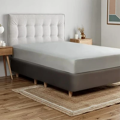 Image of Silentnight Cotton Rich Single Fitted Sheet Silver Grey 28cm Deep Mattress Bed with Elasticated Corners Machine Washable Bottom 190x90cm