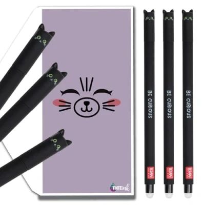 Image of Tinte Ink Legami Erasable Pens Bundles/Sets with Cute Envelope (Cat Set, 3 Pens)