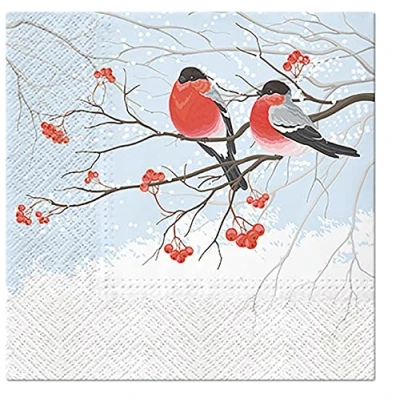 Image of PAW 3Ply Xmas Nordic Style Christmas Tissue Paper Napkins for Decoupage 33cm x Serviettes Pack of 20 (Bullfinches)