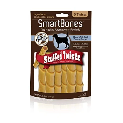 Image of SmartBones Stuffed Twistz With Peanut Butter 6 Count, Rawhide Free Chews For Dogs Pork Flavor