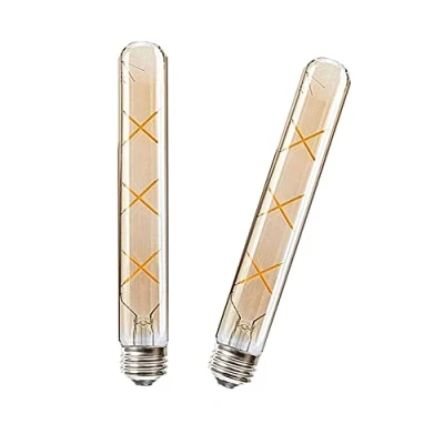 Image of ZYUJIA E27 T30 225mm LED Edison Vintage Filament Bulbs 6W(50W Halogen Bulb Equivalent) 500LM Warm White 2700K Not Dimmable Amber Glass Retro Tuber Lamp,2Packs
