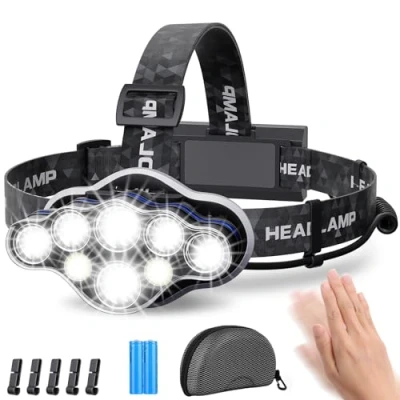 Image of MLIAIMCE Head Torch,Rechargeable Headlamp Super Bright 18000 Lumens 8 Lighting Mode,Lightweight Waterproof Torch,Hands Free Flashlight for Working,Fishing,Camping,Running