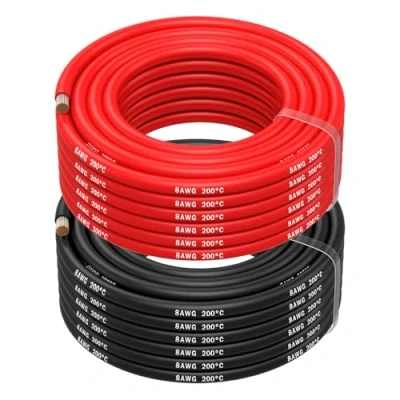 Image of MMOBIEL 8 AWG Electrical Silicone Wire Gauge (8,37mm²) Tinned Copper Cable 2 Separate Wires Red &amp; Black Each 10 m / 32.8 ft for Refrigerators, Air Conditioners, Car Battery, Welding Battery