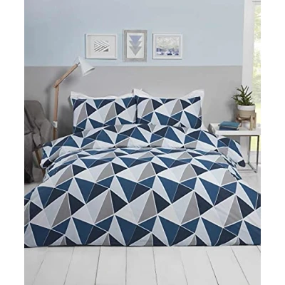 Image of Rapport Home LEO Geometric Reversible Duvet Cover Set Navy, Cotton, Double