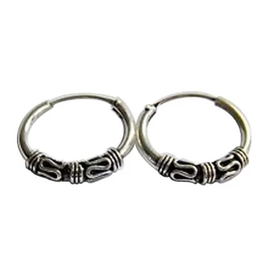 Image of Sterling Silver 10 mm Bali Pattern Sleeper Hoop Earrings