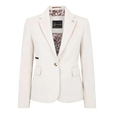 Image of TruClothing Women&#039;s Blazer Wool Blend Cream Tweed Herringbone Tailored Fit Ladies Jacket 14