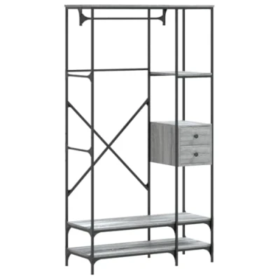 Image of vidaXL Clothes Rack with Shelves/Coat Stand Grey Sonoma Metal Frame/Sturdy 97x40x180 cm