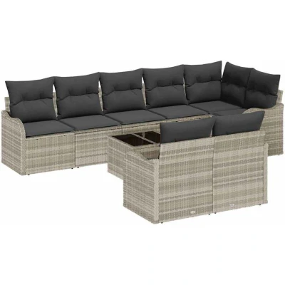Image of vidaXL 9 Piece Garden Sofa Set with Cushions Grey Poly Rattan