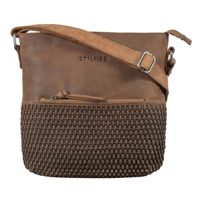 Image of STILORD &#039;Liz&#039; Vintage Leather Bag Woven for Women Large Hobo Handbag Business and Shopping in Genuine Leather, Colour:tarragona Brown