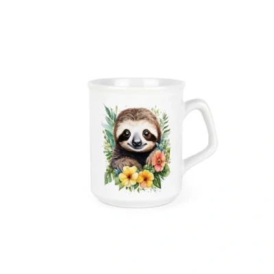 Image of Floral Sloth Mug Exotic Animals &amp; Flowers Nature Gifts Creatures Great Small Jungle Wildlife Themed Present Tea Coffee Hot Drinks Ceramic Cup