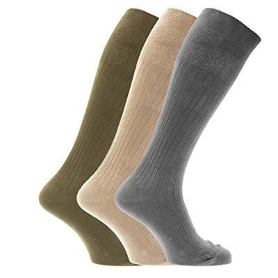Image of Mens Ribbed Knee High 100% Cotton Socks (Pack Of 3) (6 11) (Design 7)