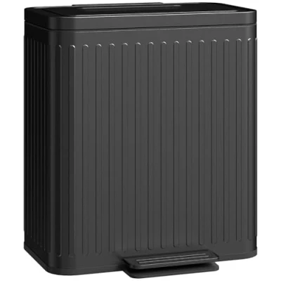 Image of HOMCOM Dual Kitchen Bin, 2 x 20L Double Bin for Recycling and Waste, Fingerprint proof Pedal with Soft Close Lid, Removable Inner Buckets, Black