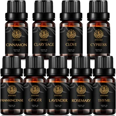 Image of Aromatherapy Cinnamon Essential Oil Set for Diffuser, Clary Sage Kit Humidifier, 9x10ml Therapeutic Grade Oils Clove, Cypress, Ginger, Lavender, Thyme