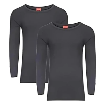 Image of Pack of 2 Men&#039;s Thermal Long Sleeve Top, Warm Underwear Baselayer, S M L XL XXL Thermals (Charcoal, Small)
