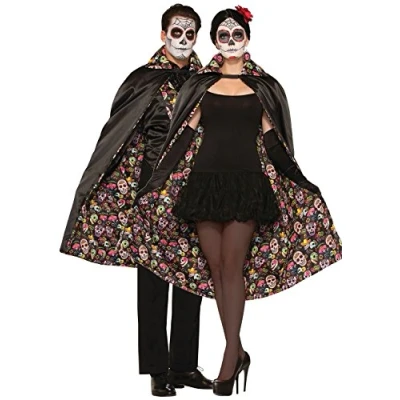 Image of Mens Ladies Mexican Day of The Dead Halloween Fancy Dress Costume Cape Cloak (One Size)