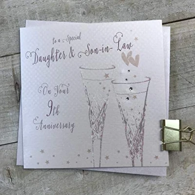 Image of Daughter &amp; Son in Law 9th Willow Wedding Anniversary Flutes by White Cotton Cards B108 9 DS